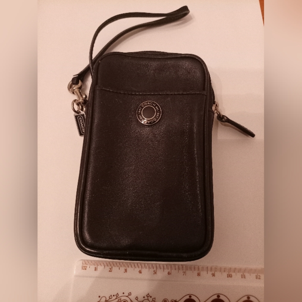 Coach Black Leather Wristlet Pouch